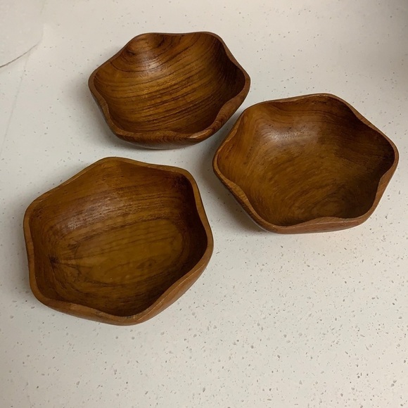 Mid Century Modern Teak Wood Salad nuts snacks Bowls Set of 3 home decor - Picture 2 of 12